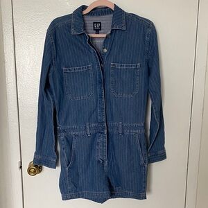 NWT GAP Women's Blue Denim Pinstripe Utility Romper Size 2